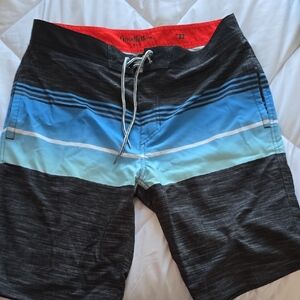 SWIM TRUNKS- Goodfellow & Co Men's Striped Swim Trunks - Black and Blue